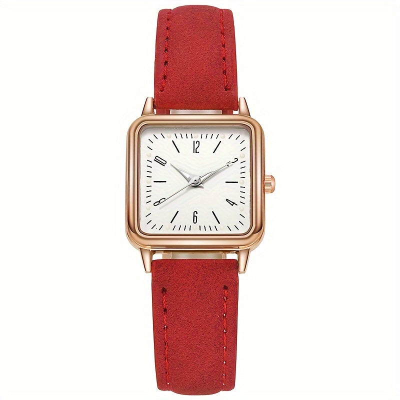 Women's Casual Square Quartz Watch with Luminous Dial and PU Leather Band