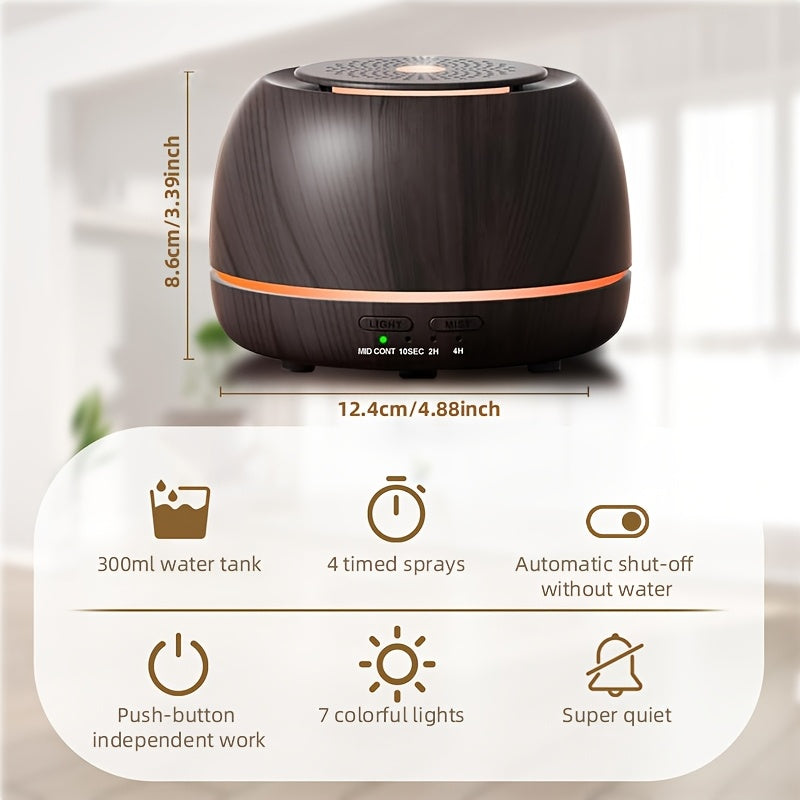 300ml Soundwave Essential Oil Diffuser Humidifier with 7-Color LED Night Light