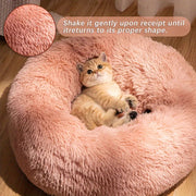 Extra Large Round Dog Bed Non-Slip Faux Plush Polyester Warm Cuddly Pillow