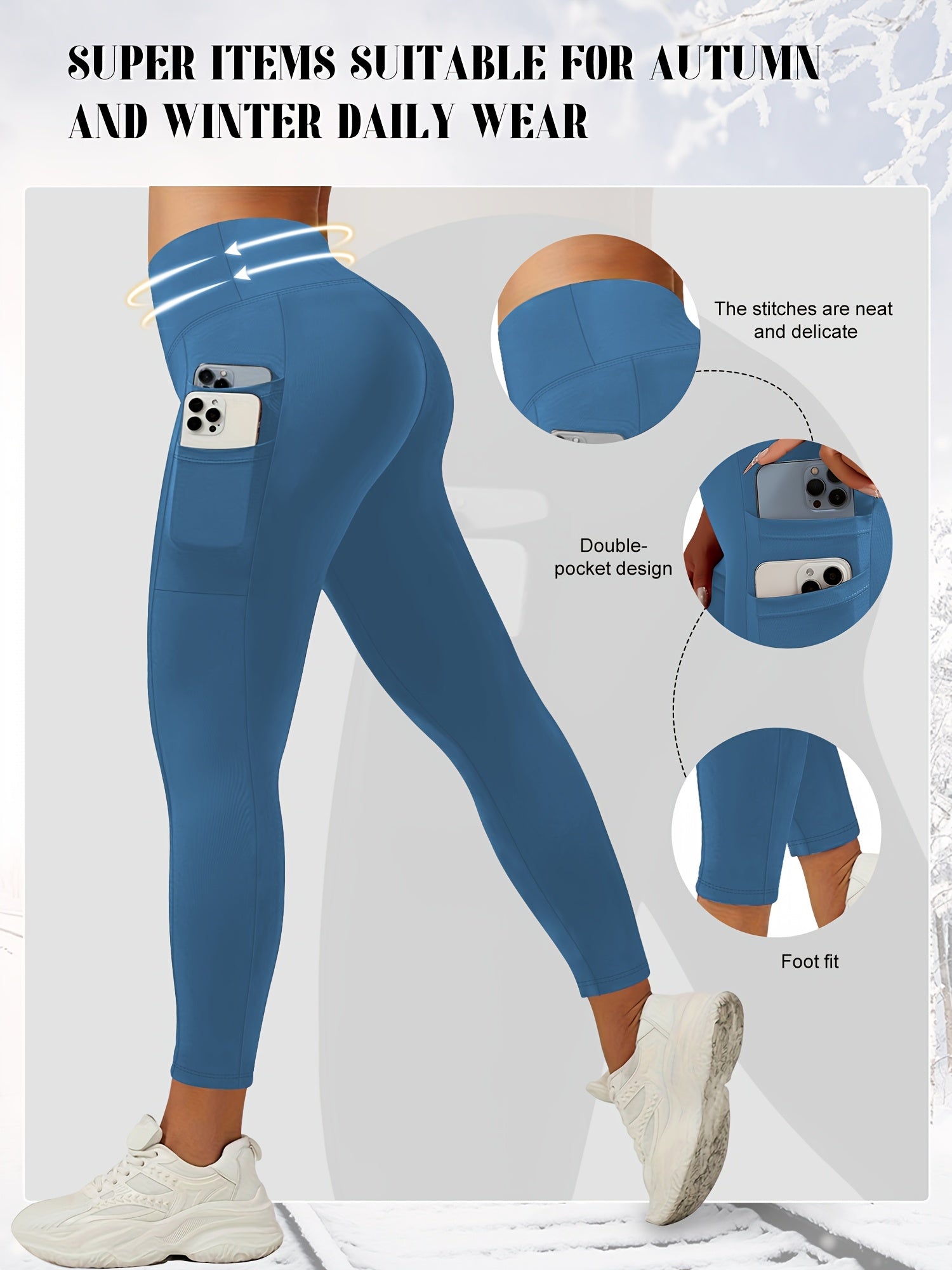 Leggings de talla grande con cintura alta y bolsillos, de poliéster elástico y elastano