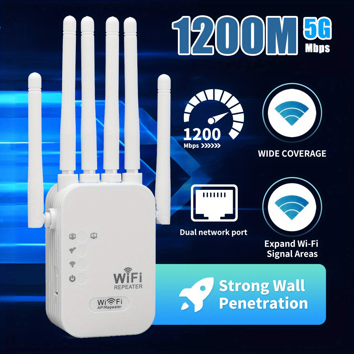 High-Speed WiFi Signal Booster for WiFi 6 2.4GHz with External Antennas Ethernet Port