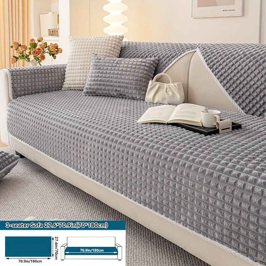 Plaid plush divan qoplamasi, sirpanmas dizayn bilan, hayvonlar uchun va barcha mavsumlar uchun mukammal. Turli xil mebellar uchun mos keladi.