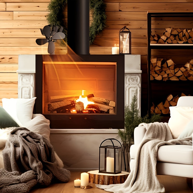 Alloy Steel Heat Powered Wood Stove Fan with 4-Blade Exhaust Portable Air Circulation Quiet