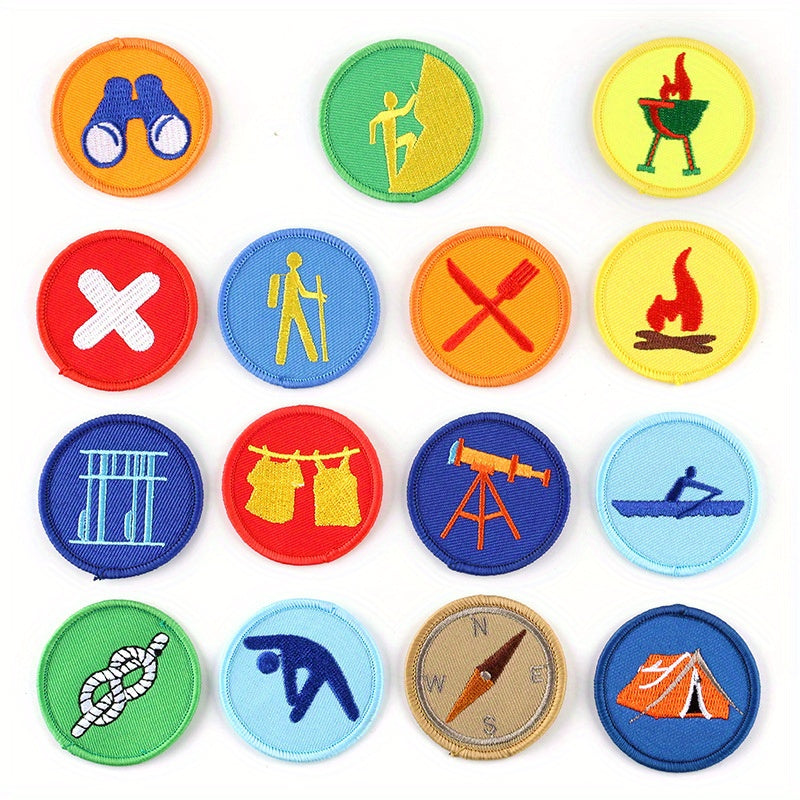 Set of 15 Vibrant Cartoon Badge Patches for Boys Scout Uniforms Embroidered Iron-On or Sew-On