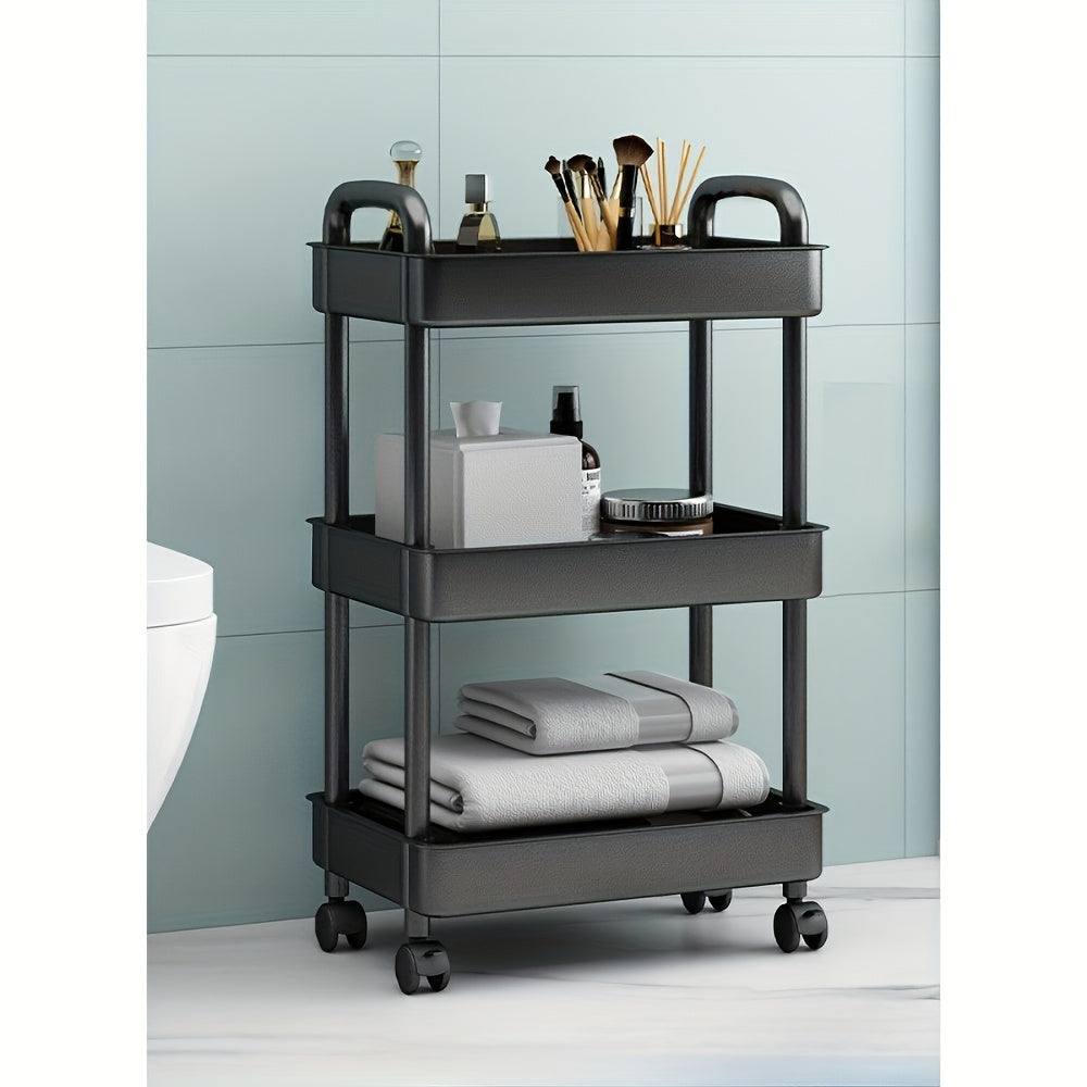 Multi-Tier Plastic Utility Cart with Wheels for Kitchen Bathroom Bedroom Office