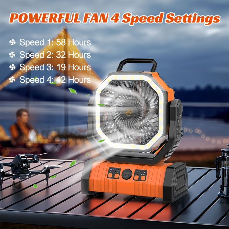 Portable Camping Fan with Wall Mount, Rechargeable USB Battery, Strong Wind