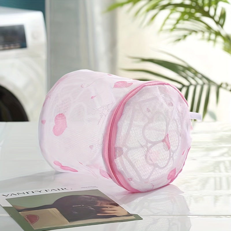 Bolsa de lavandería de malla de poliéster rosa para delicados con cremallera y patrón hexagonal