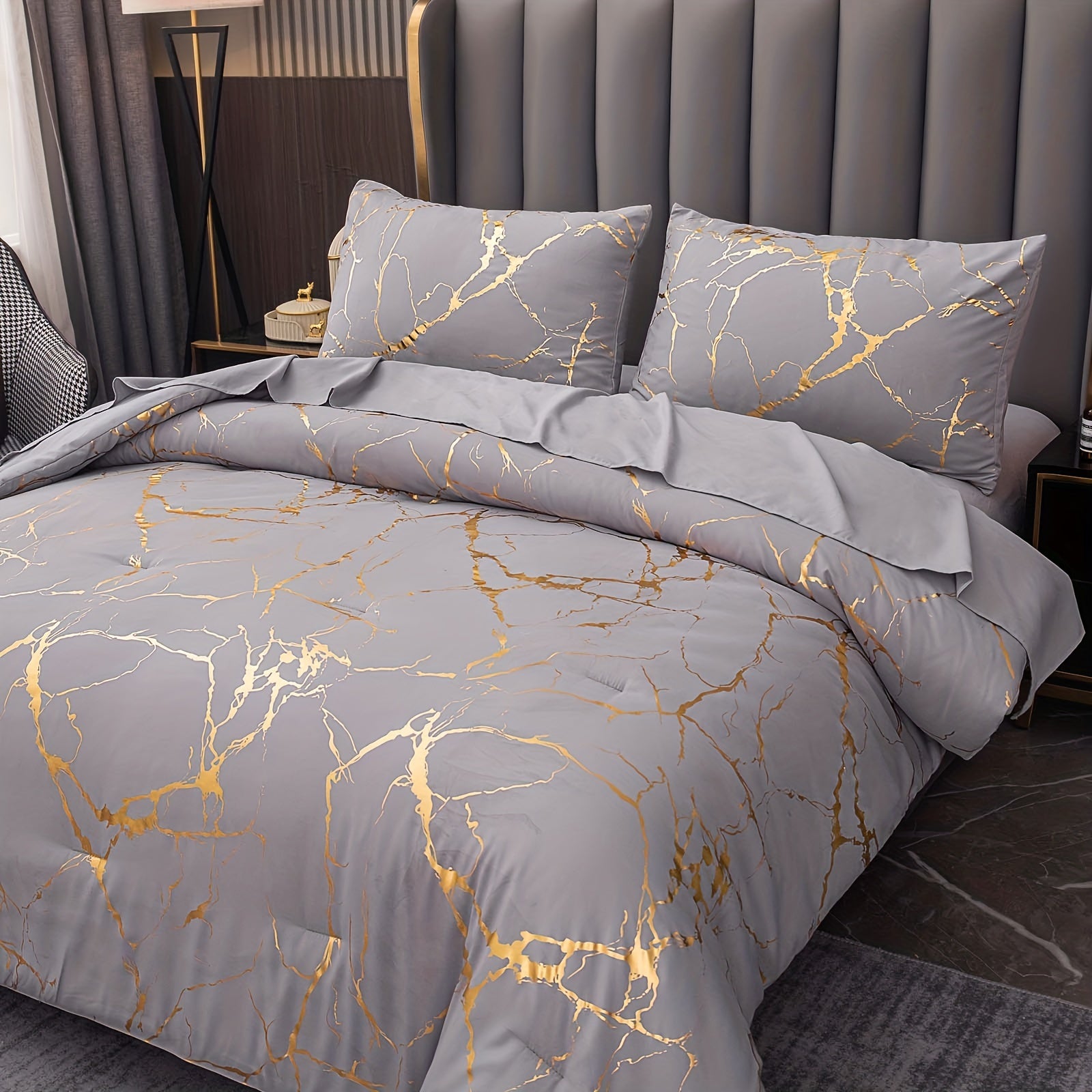Luxury Comforter Set with Bronzing Marble Print 2/3 Piece Soft Skin-Friendly Bedding