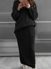 Plus Size Women's Knitted Sweater and Skirt Set Long Sleeve Casual Outfit
