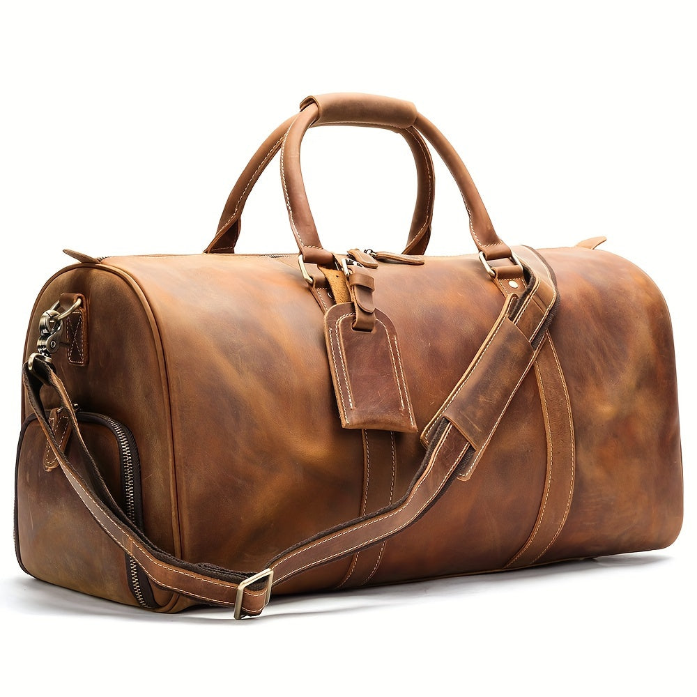Men's Cowhide Duffel Bag for Business Trips and Gym Use Coffee