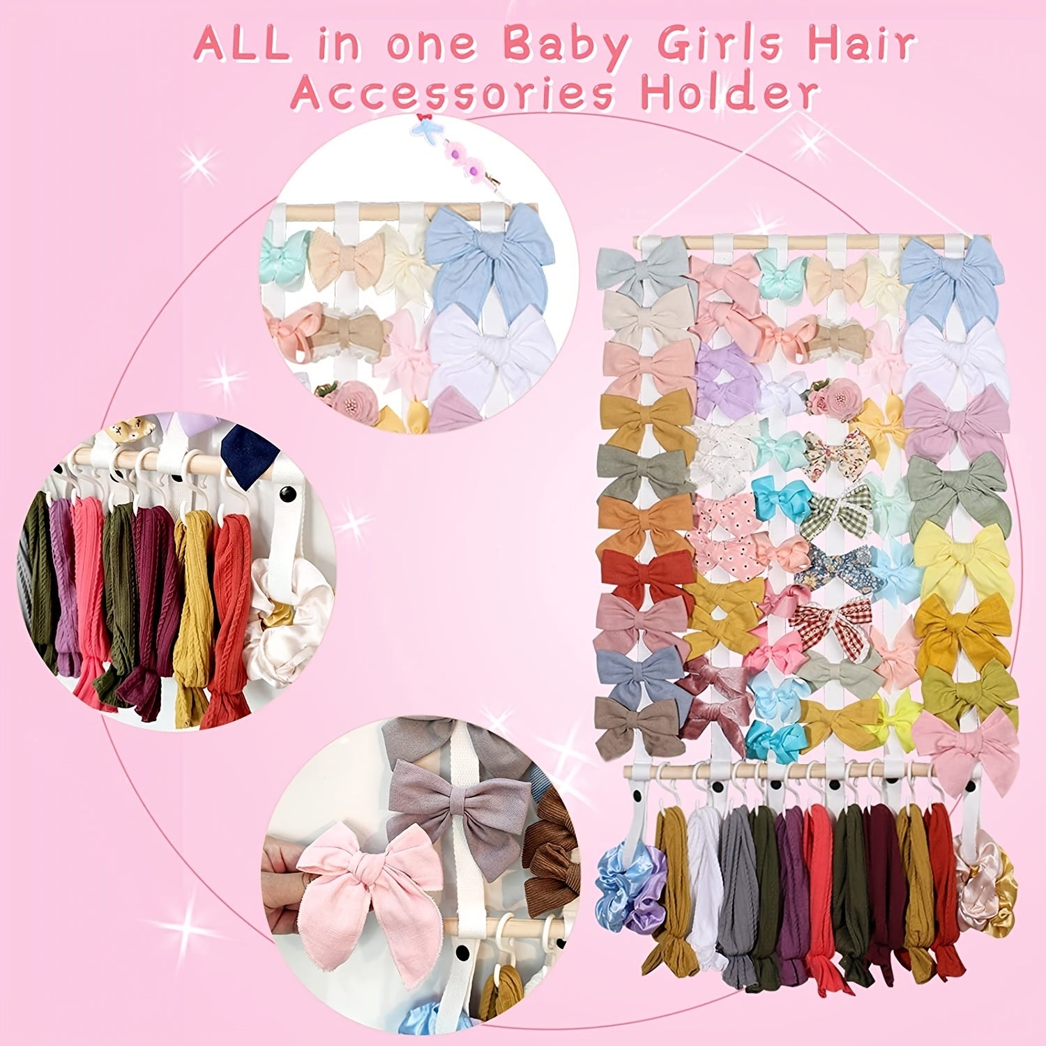 Girls Hair Bow Clips Holder Wall Organizer Jewelry Storage for Kids Room