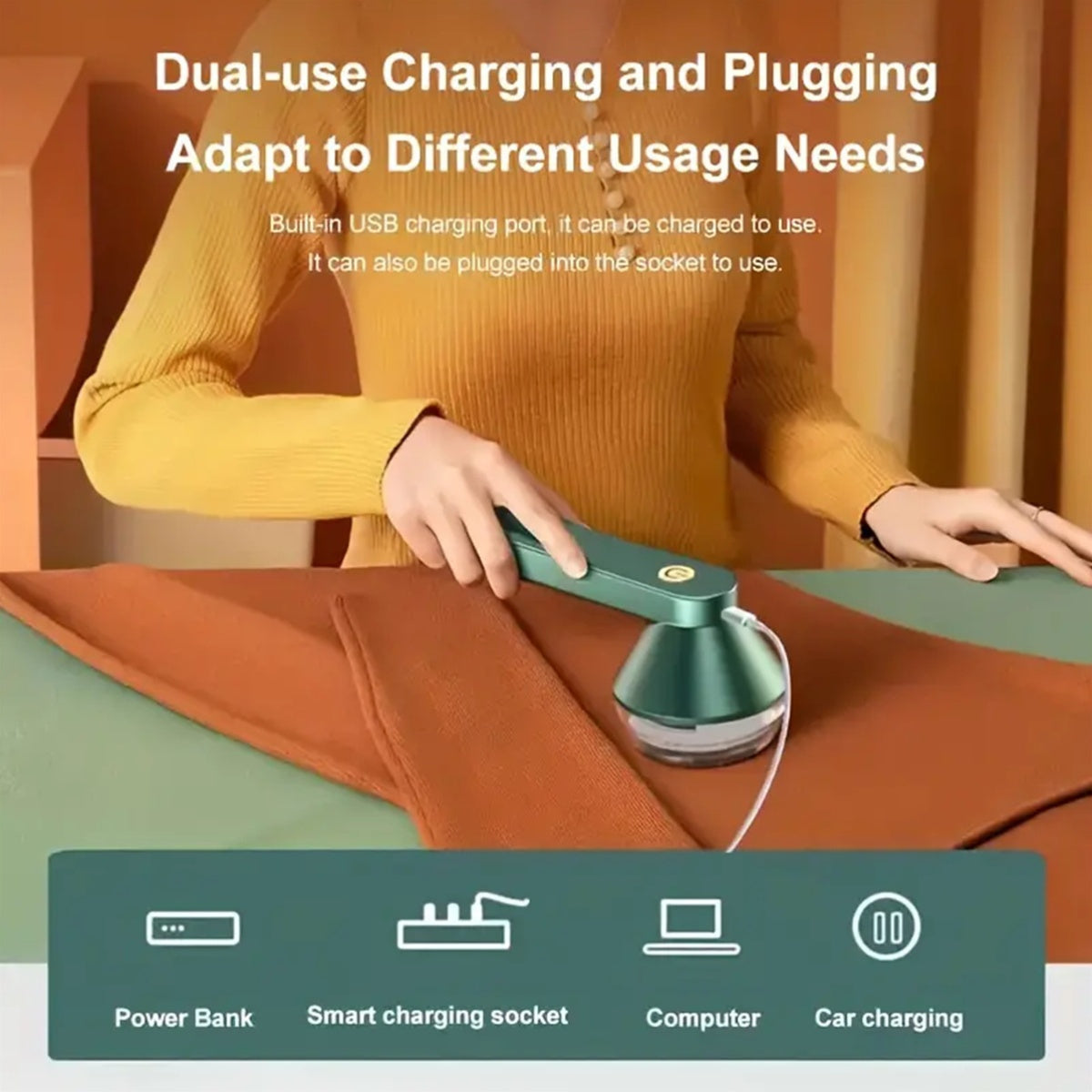 Portativ USB quvvatlangan mato qirqish mashinasi, to'kintiruvchi va sviterlarni tozalovchi, qayta zaryadlanadigan batareyaga ega - kiyim parvarishi uchun mukammal.