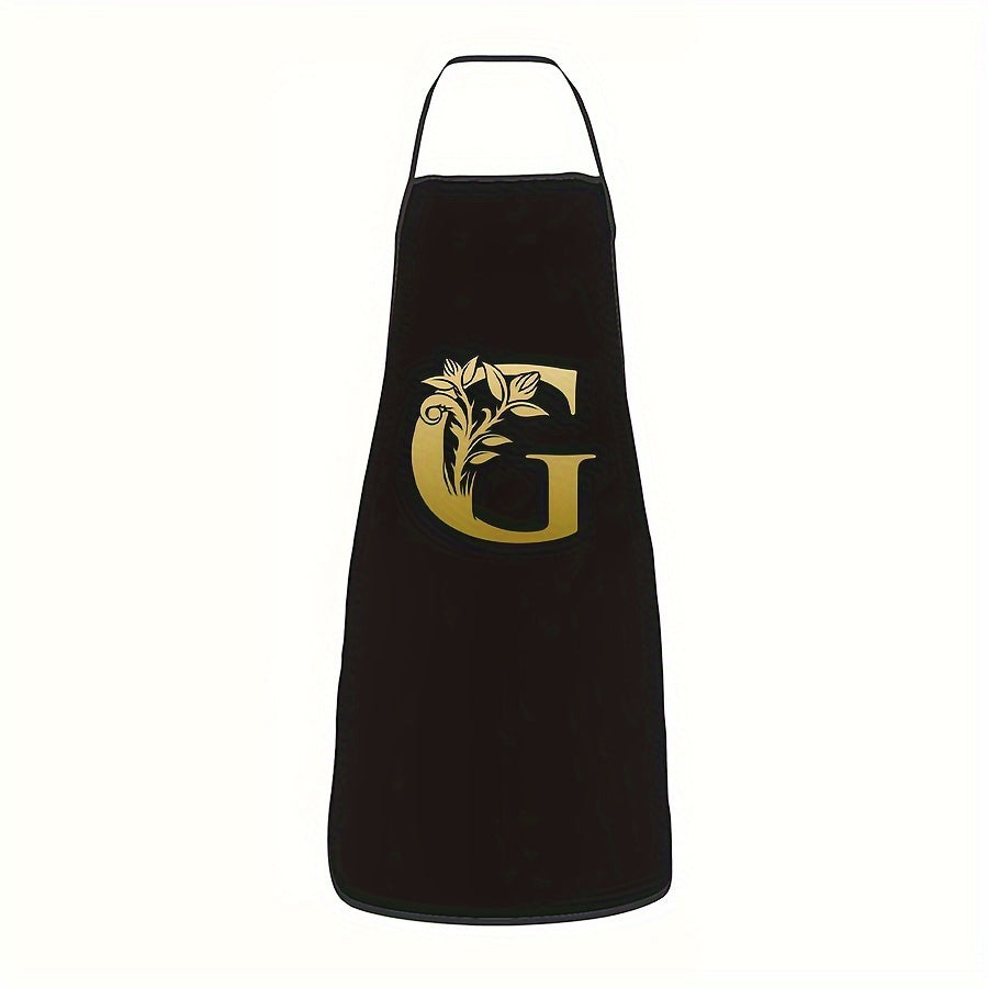 Golden Letter Printed Oil-Proof Kitchen Apron for Home Cooking