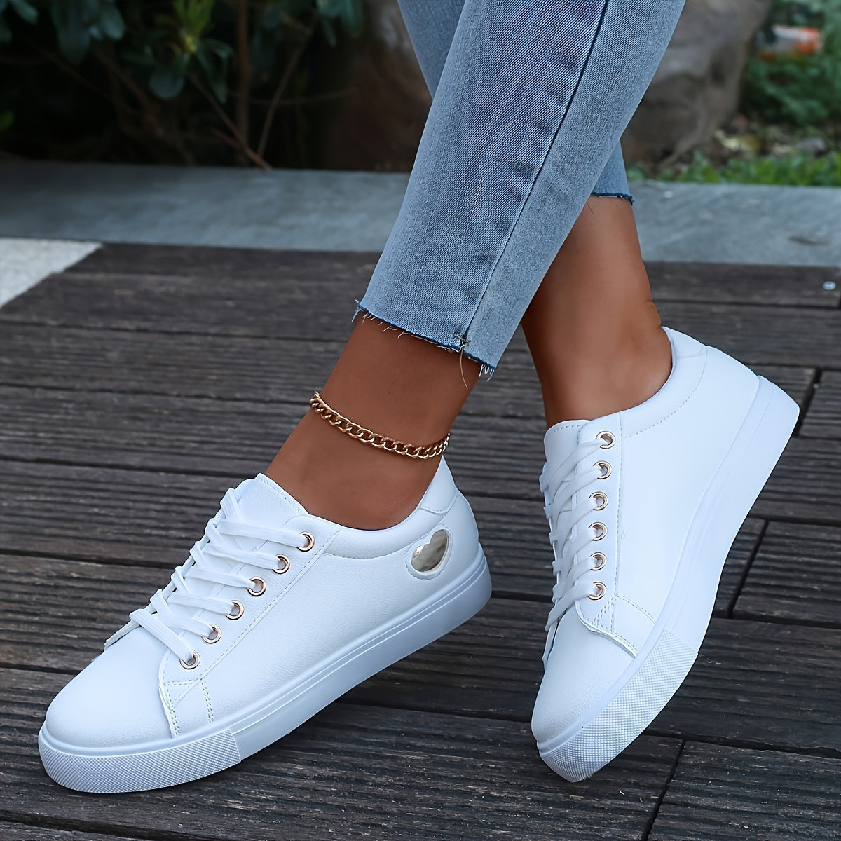 Women's Casual White Synthetic Sneakers with Rose Gold Accents