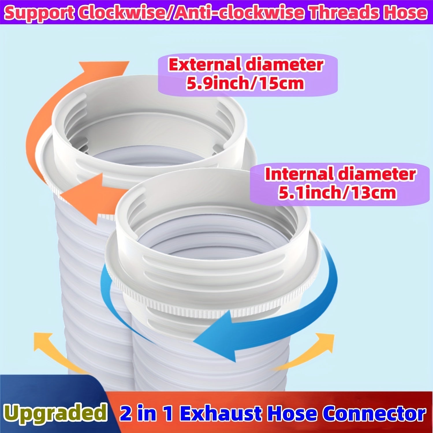 Portable Air Conditioner Hose Connector Fits 12.95cm & 15.24cm No Electricity Needed