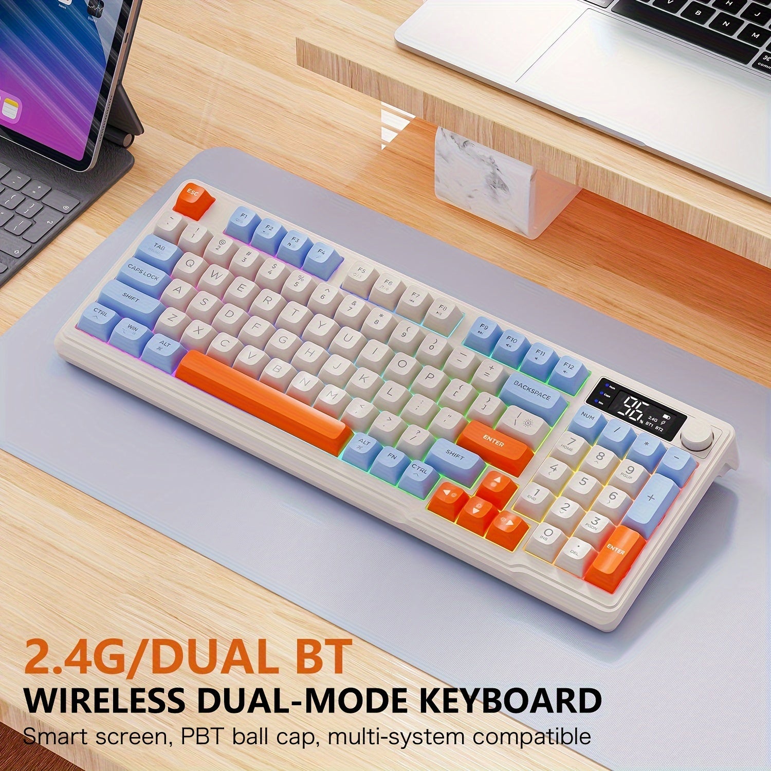 Teclado inalámbrico para juegos 2.4GHz Bluetooth RGB retroiluminado con sensación mecánica compacto TKL recargable