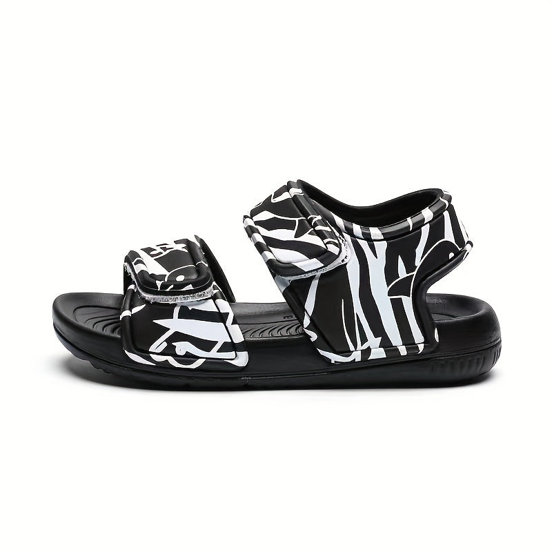 Boys' Striped Open Toe Sandals with Hook and Loop Fastener for Outdoor Activities