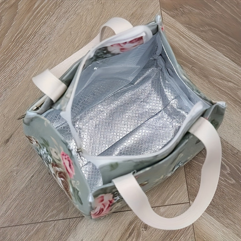 Izolyatsiyalangan tushlik sumkasi, katta hajmli, gul naqshli, oziq-ovqat sovutgichi, ish, sayohat va pikniklar uchun