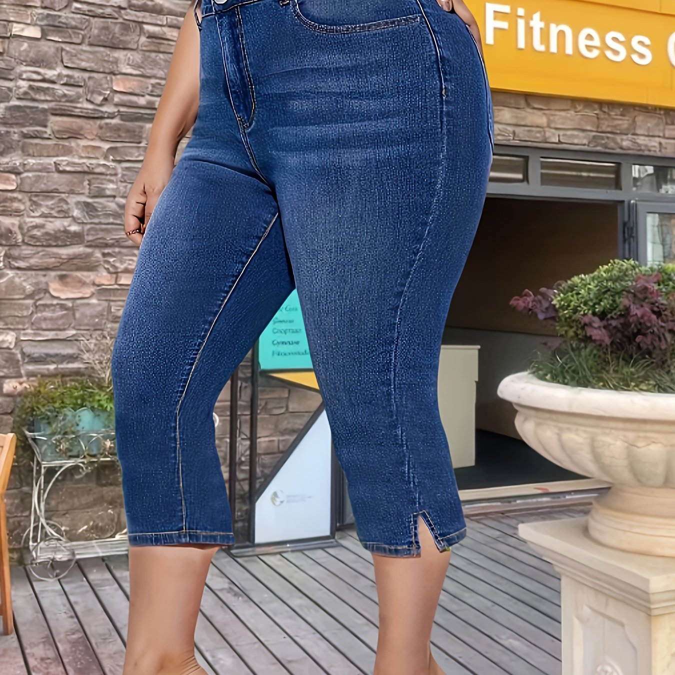 Plus Size Women’s Elastic Split Pants Slim Fit Black Large