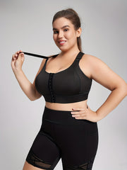 Plus Size Sports Bra with Zipper, Padded Cups, Adjustable Straps Black for Yoga
