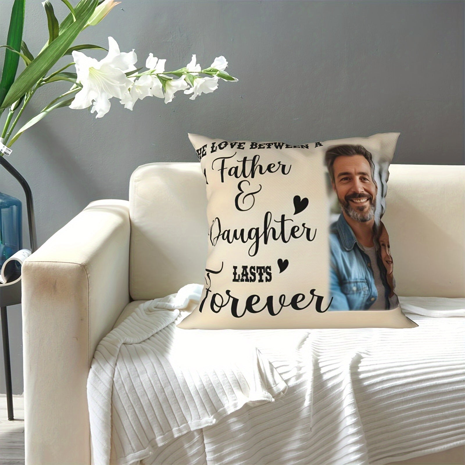 Custom Father Daughter Photo Pillowcase Soft Polyester Gift for Dad Home Decor