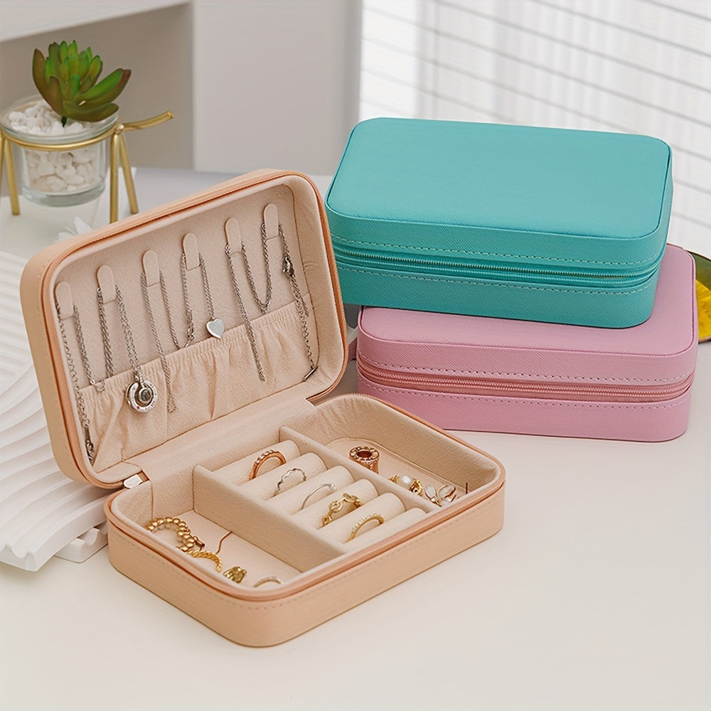 Kalit bilan qulflanadigan sun'iy charmli zargarlik qutisi, qulay saqlash joyi uchun marjon, uzuk va taqinchoqlar