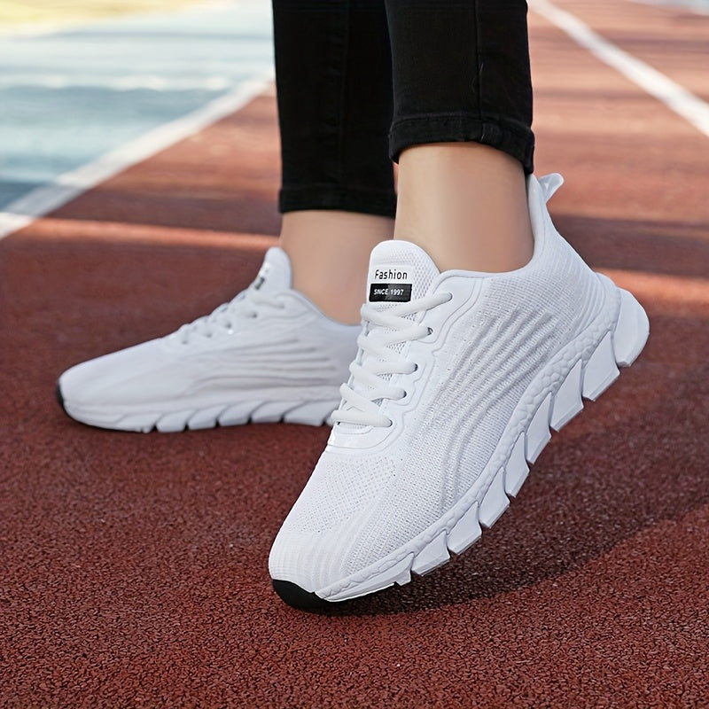Women Casual Sneakers Solid Color Lace-Up Lightweight Breathable Shoes