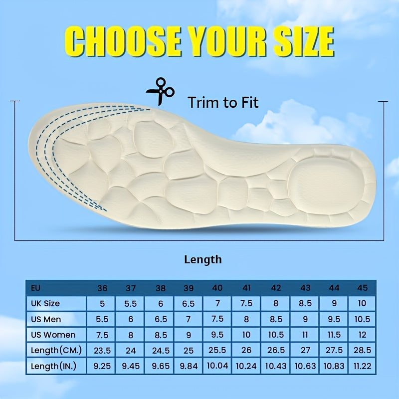 Unisex Memory Foam Cushioned Shoe Insoles for Sports Sneakers and High Heels