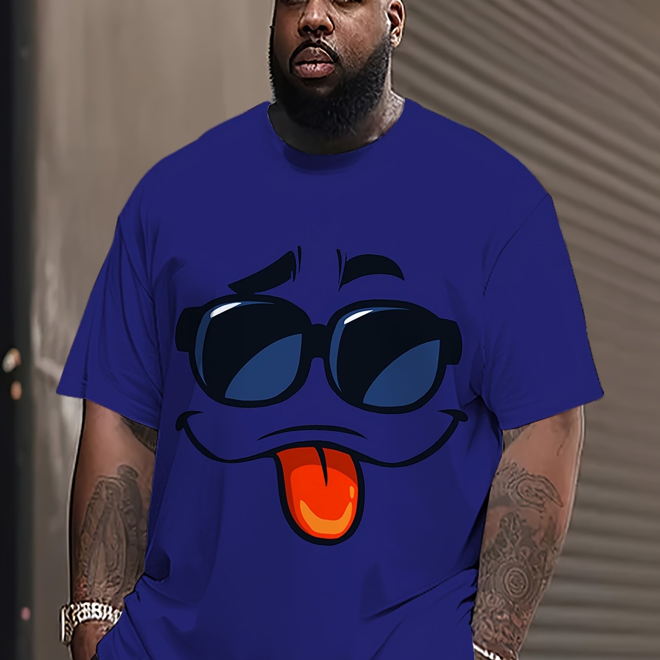 Men's Plus Size 3D Smile Face Print T-Shirt Casual Crew Neck Short Sleeve Polyester Blend