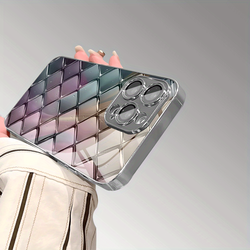 Яркая стеклянная текстура с узором из алмазной сетки для чехла для телефона с защитой объектива для моделей iPhone