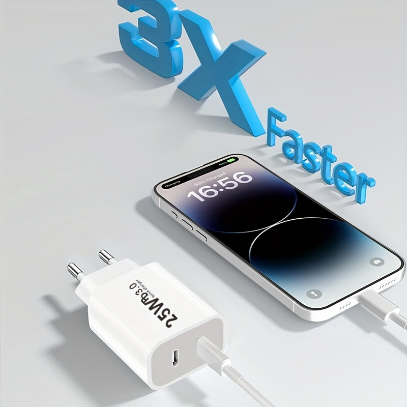 25W двойное USB-C быстрое зарядное устройство с европейской вилкой для iPhone, Samsung и устройств Android