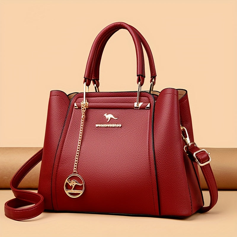 Women's Black Faux Leather Handbag with Detachable Shoulder Strap and Anti-Theft Design