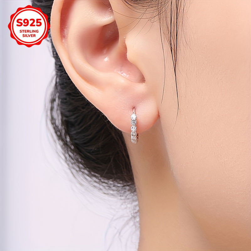 925 Sterling kumushli dumaloq uzukli sirg‘alar, zirkon bilan, ayollar uchun to‘y va kundalik kiyim uchun