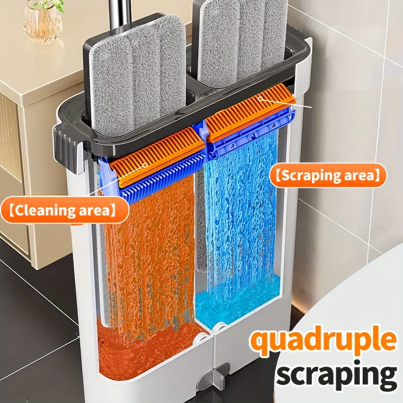 Ikki barrelli mop va qopqoq to'plami 33 sm zanglamaydigan po'latdan yuvish va quruq tekis moplar