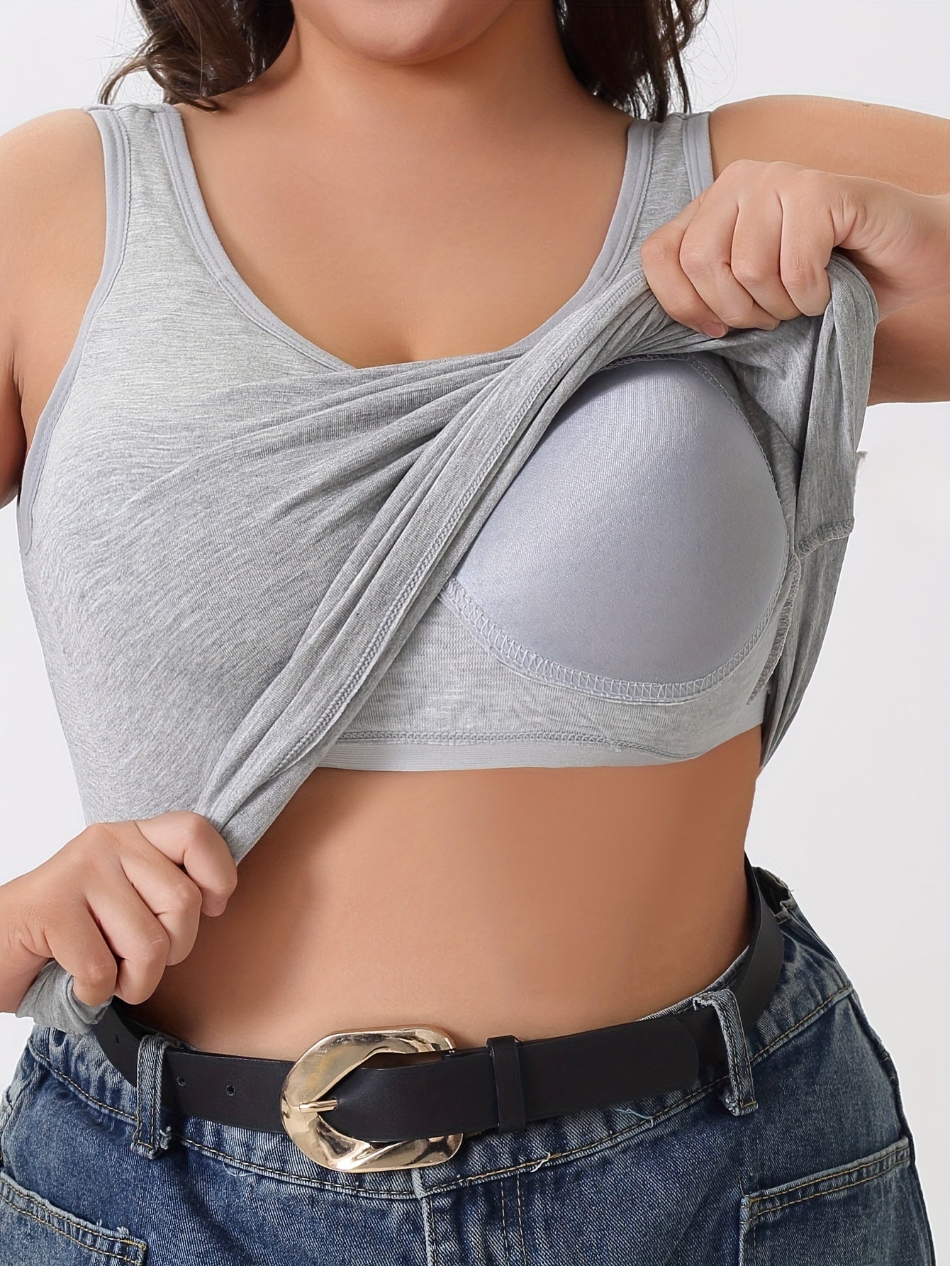 Women's Plus-Size Tank Tops Set with Built-In Bras Breathable Shaping