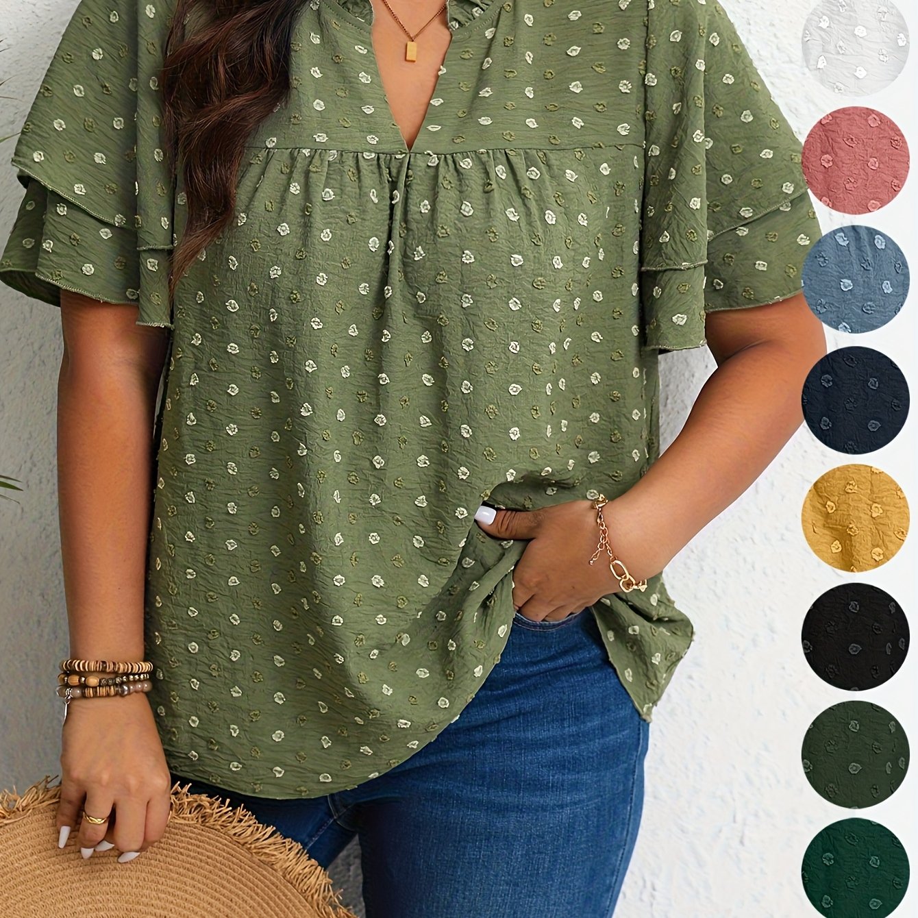 Plus Size Women's Casual Shirt Forest Green Size 1X