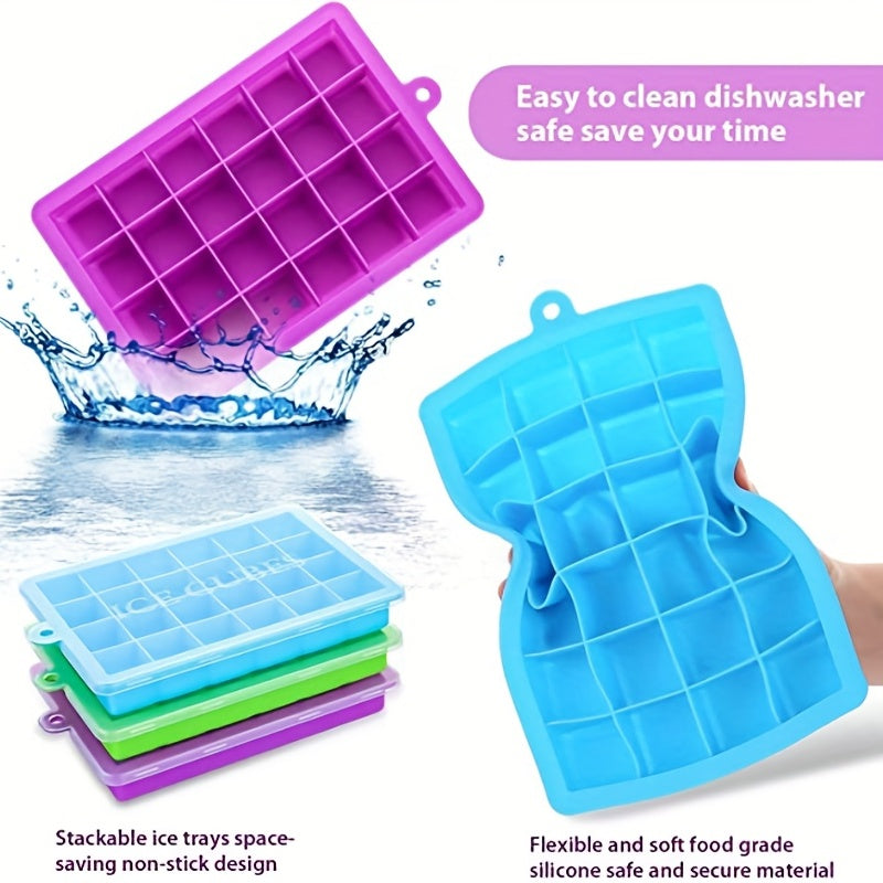 Silicone Ice Cube Trays 24 Compartments Lid Stackable Dishwasher Safe