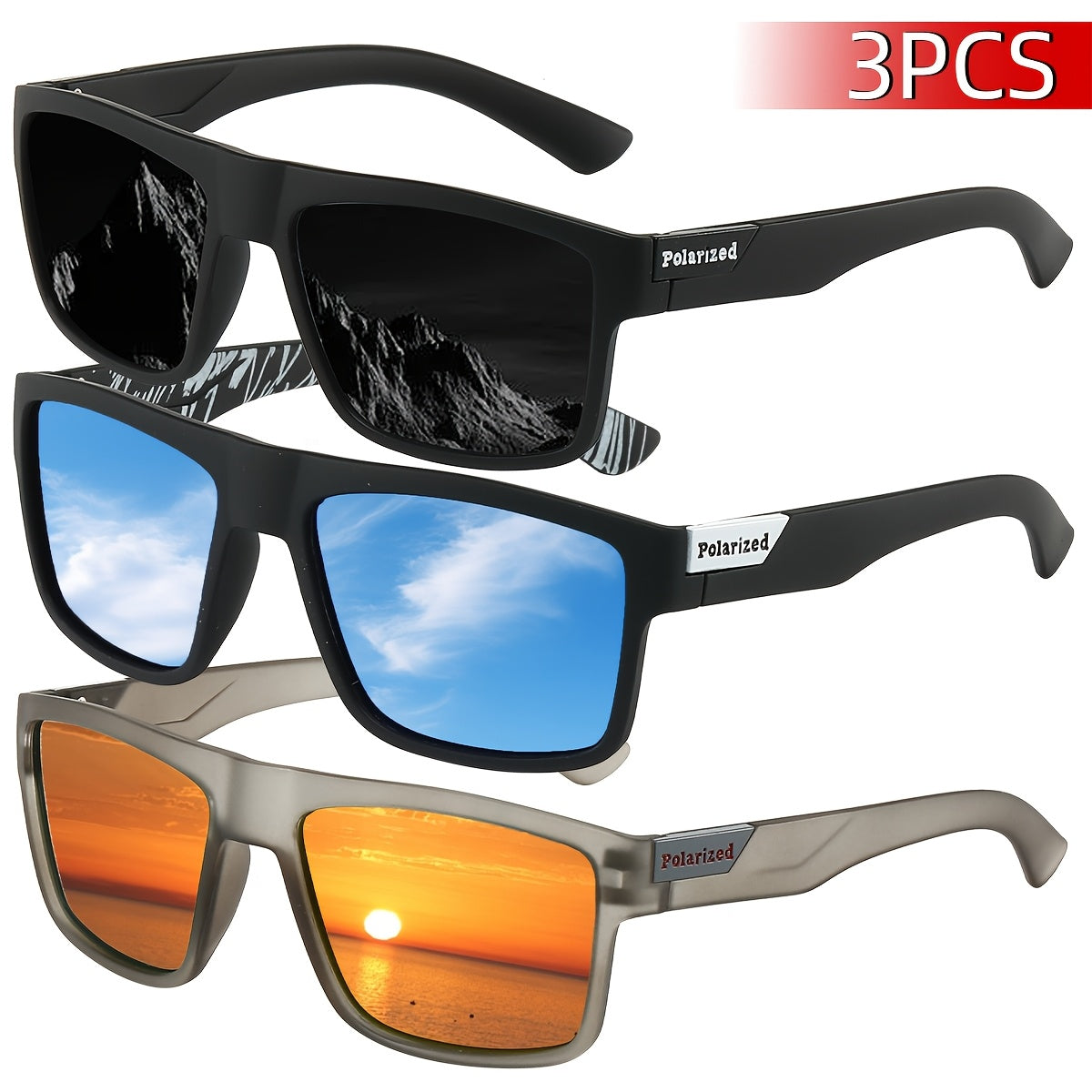 Мужские поляризационные спортивные очки 3 шт. для езды на велосипеде, вождения, рыбалки, отдыха на природе