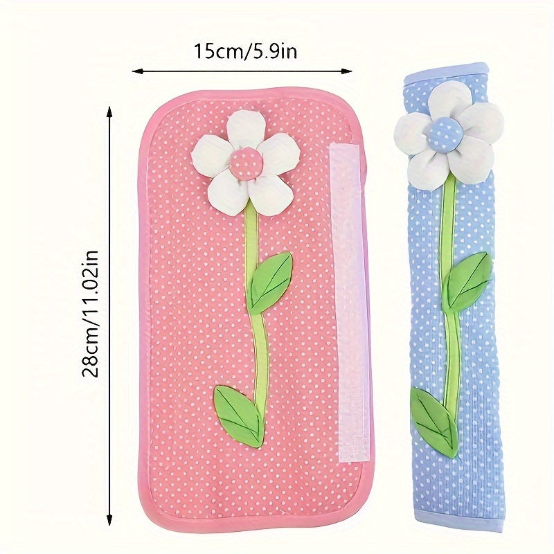 Set of Two Floral Soft Handle Covers for Refrigerator Freezer Oven and Car Gear Shift