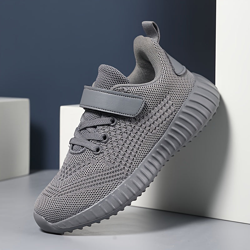 Boys Breathable Knit Running Shoes Low Top with Hook and Loop Fastener for Outdoor Jogging