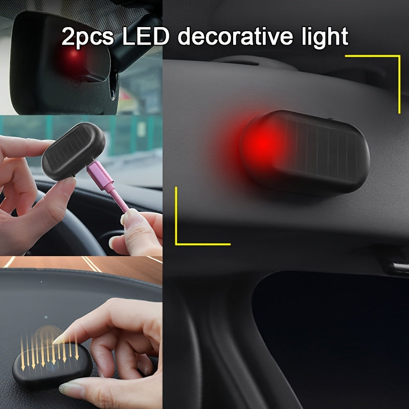 2PCS Solar Car Anti-Theft LED Lights Indoor Decorative Indicator Lights