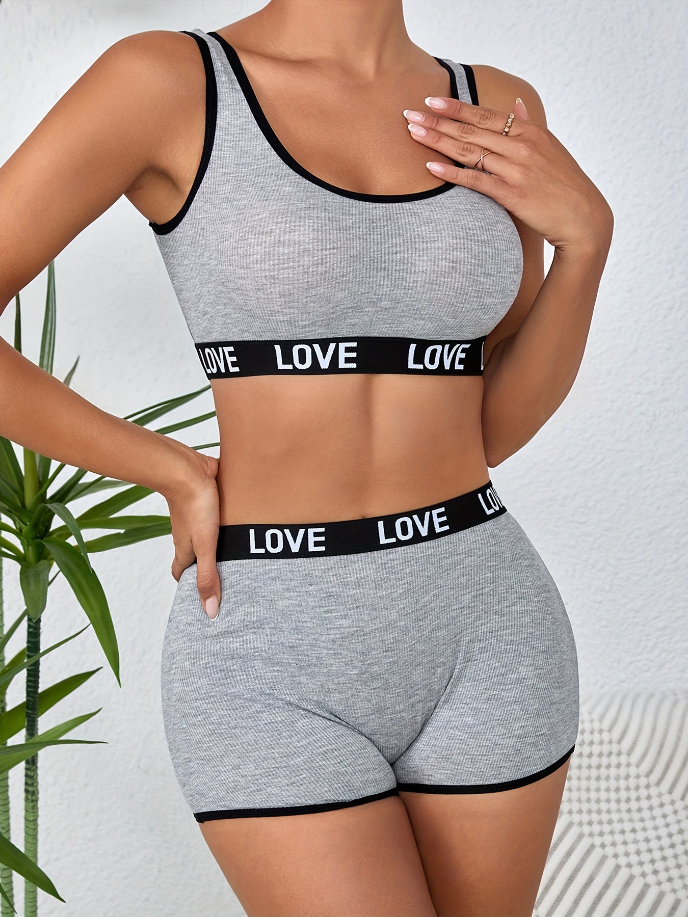 Women's Breathable Letter Print Lingerie Set with Bra Tank Top and Panties