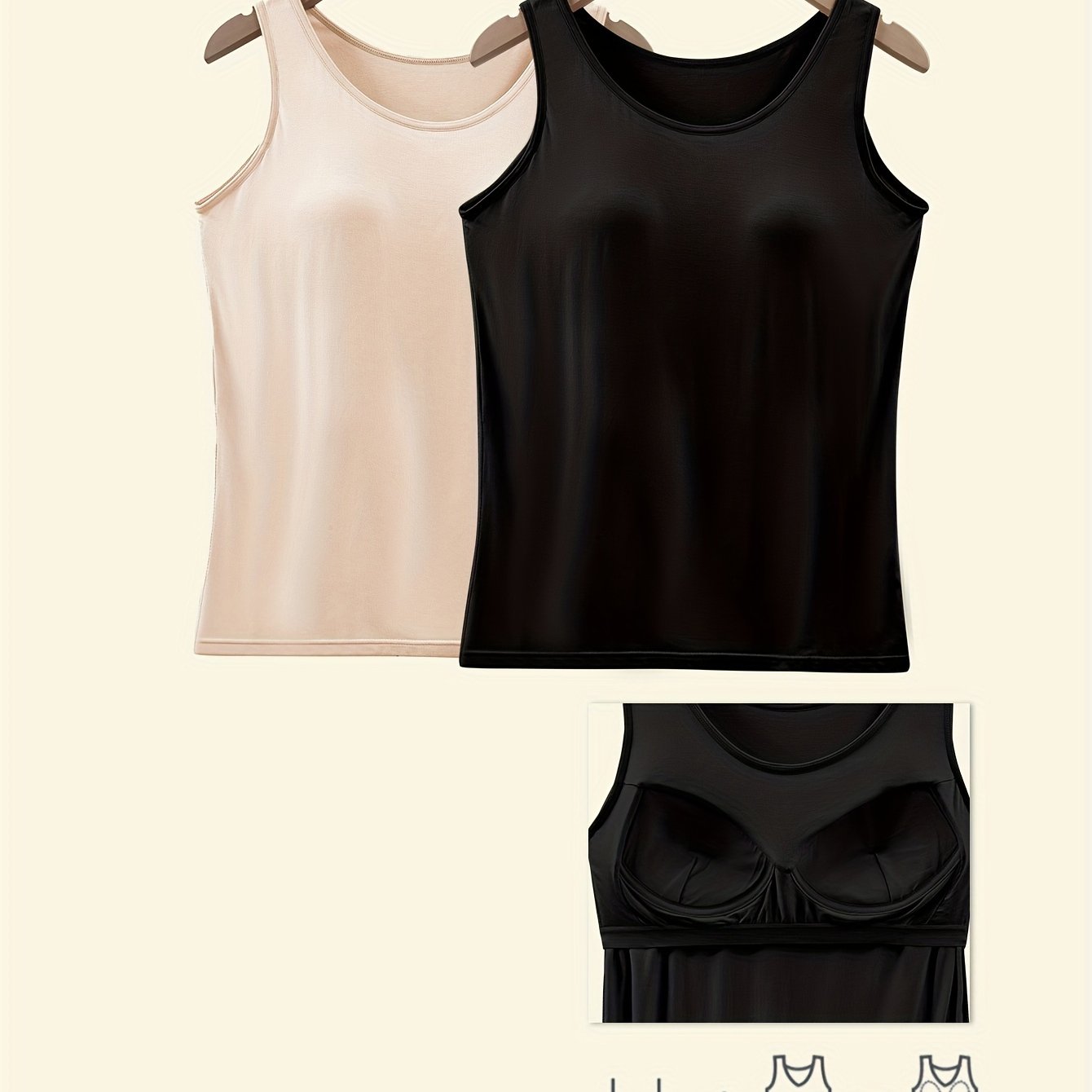 Plus Size Women's V-Neck Tank Tops Pack with Pads Solid Color Sleeveless