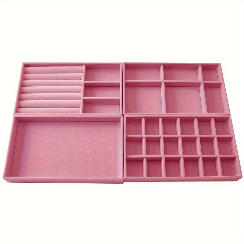 Bandeja organizadora de joyas con revestimiento de madera, cajones y compartimentos para pendientes y collares