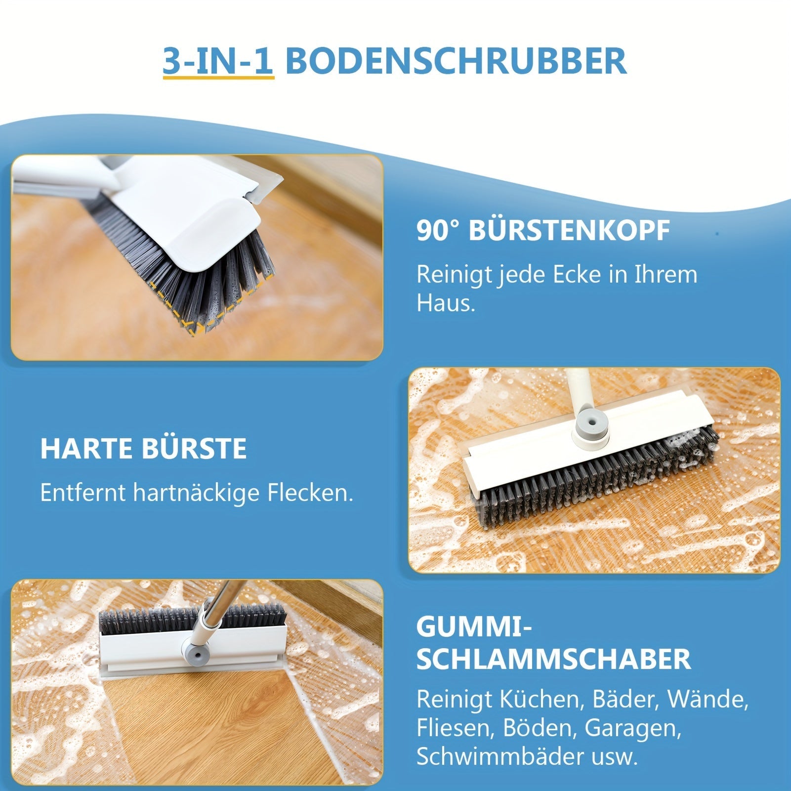 Uzoqroq cho'ziladigan pol tozalash cho'tkasi, zanglamaydigan po'latdan yasalgan tutqichi - hammom, oshxona, patio va plitka yuzalarini tozalash uchun mukammal.