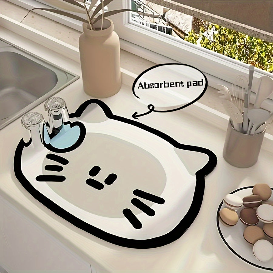 Festive Kitty Dish Mat 39cm x 15.35in Kitchen Bathroom Non-Slip Durable