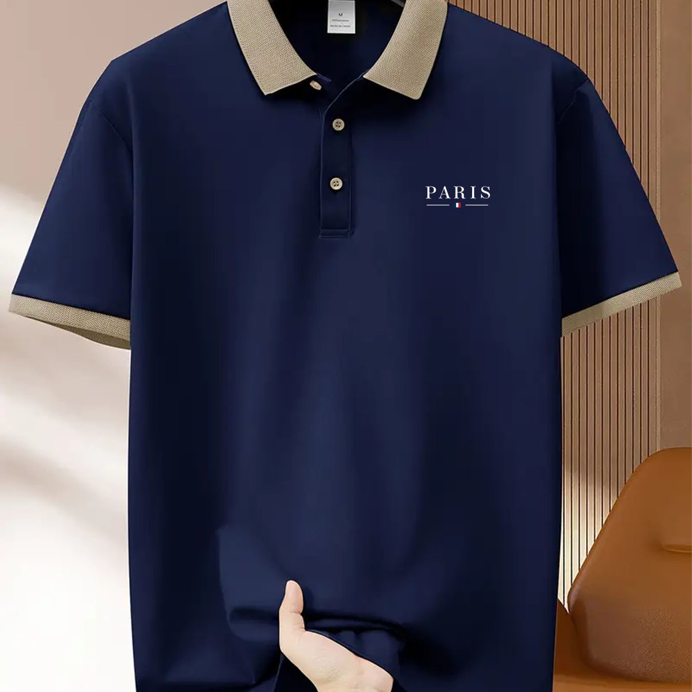 Camisa de golf casual para hombre, de poliéster, con estampado de la bandera francesa, corte regular, cuello con solapa, botones y patrón geométrico