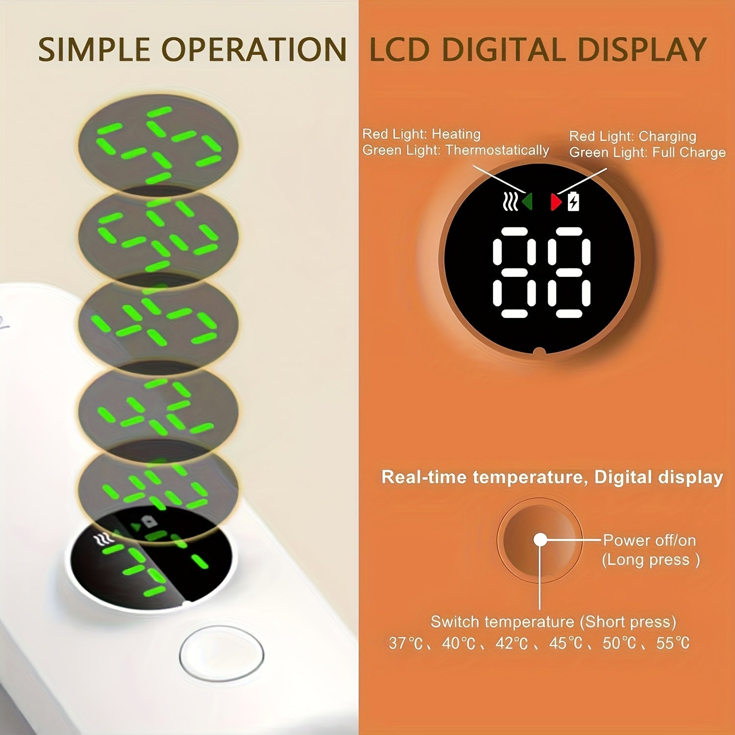 Wireless Rechargeable Milk Warmer with LCD Display USB Charging 6000mAh Battery