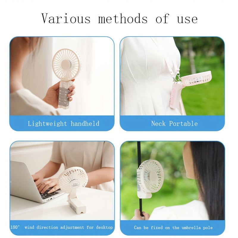 Foldable USB Rechargeable Umbrella Fan with Clip Mini Handheld Desk Fan 1200mAh Battery