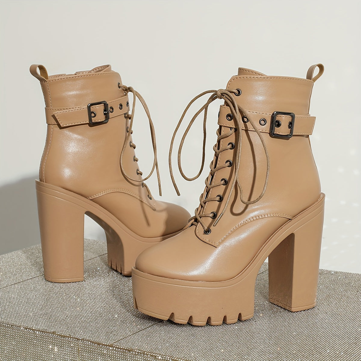 Women's Ankle Boots Round Toe Solid Color Fabric Lining Platform Heel